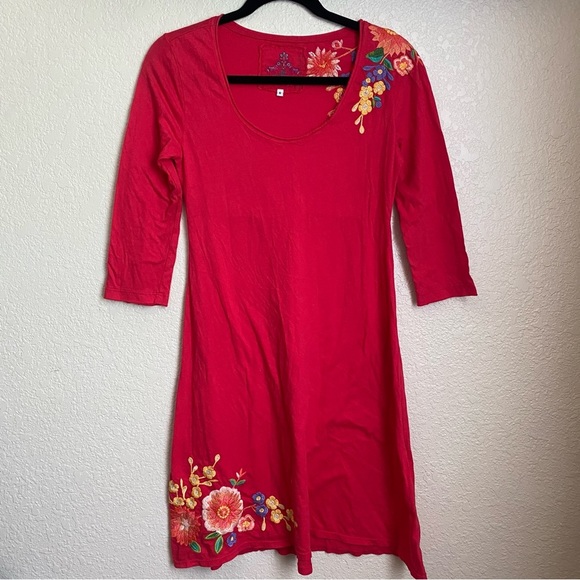 Johnny Was red A line embroidered dress cotton - Picture 1 of 10